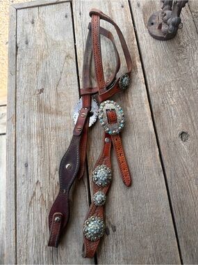 Horse Tack - Blue Stone Double Ear Western Headstall
